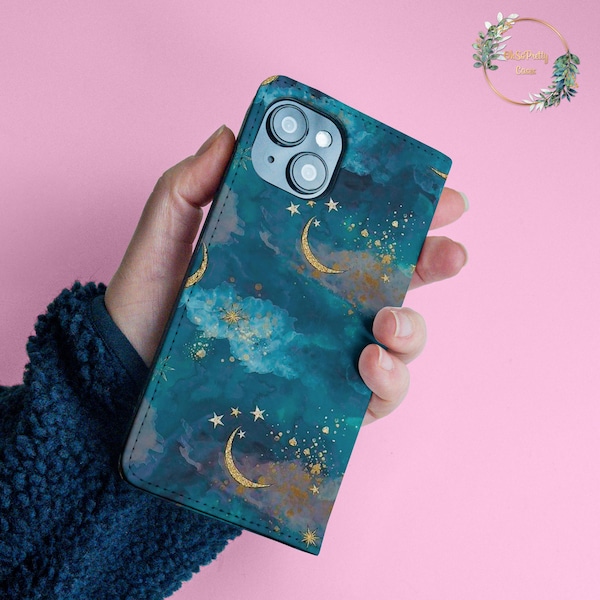 Stars Night Leather Wallet Flip Case for iPhone 16 15 14 Pro Max XS SE for Samsung Galaxy S22 S21 Plus Ultra Pixel 6a 6 Card Holder wallet96