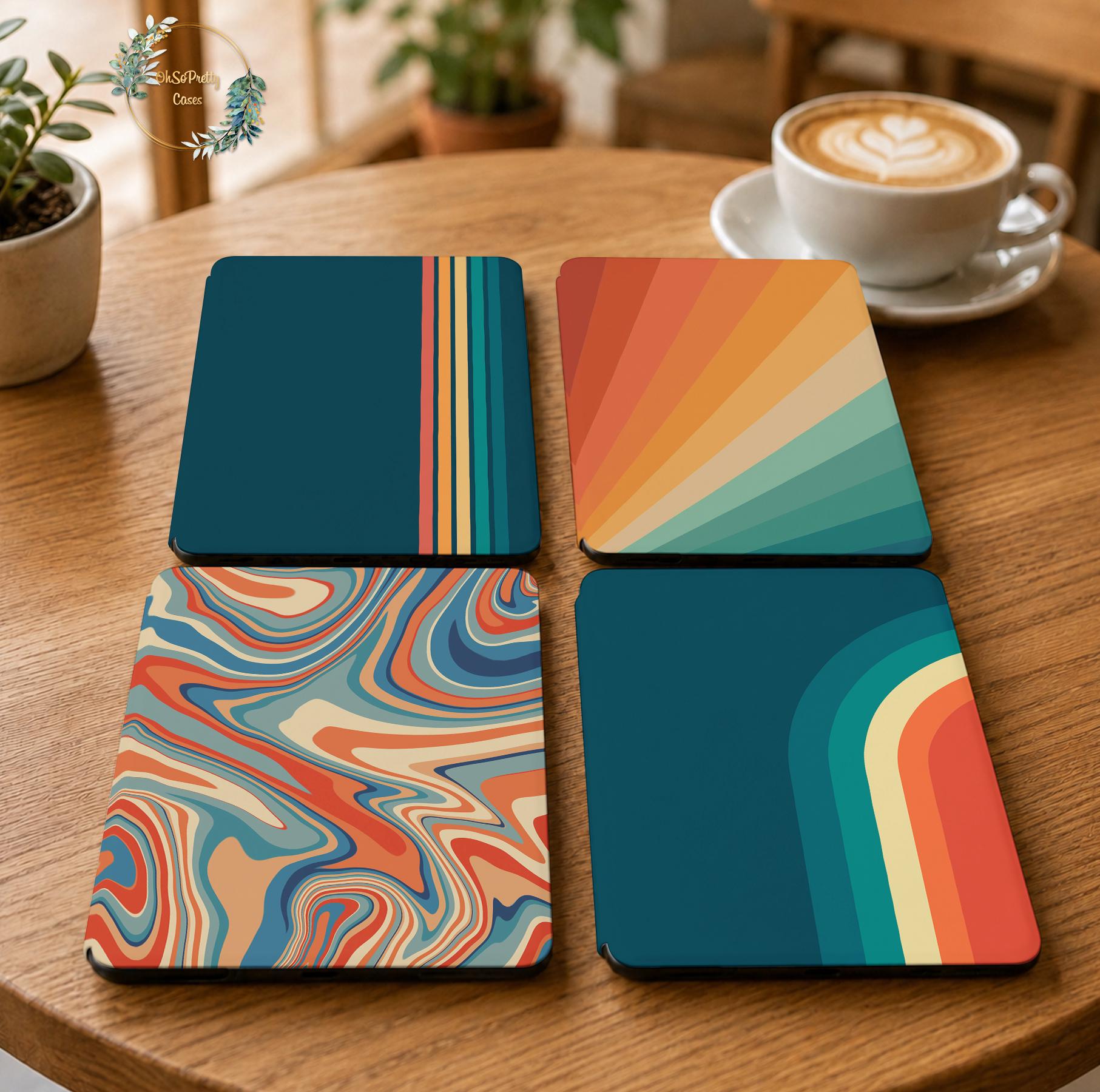 Retro stripe case for Kindle Paperwhite 12th 11th gen 7" 6.8" Colorsoft 2024 Detachable cover KPW Scribe 2025 Oasis 3 Kobo Libra 2 Color BW