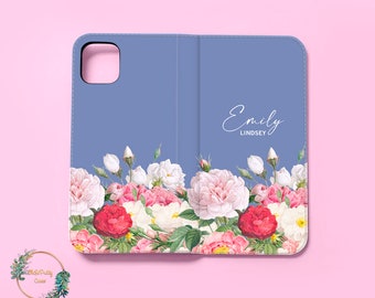 Flip Case für iPhone 17 16 15 14 13 12 11 8 Samsung S26 S25 S24 S21 A53 gehäkelte Brieftasche mit Aufschrift ♥