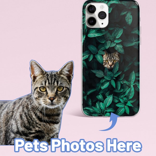 Custom Pet Phone Case in leaves Using Pet Photo + Name Custom Dog Phone Case Custom Cat Phone Case Personalized Phone Case Cat iPhone Case