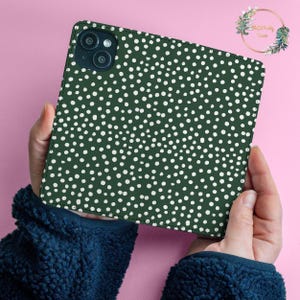 Funda tipo cartera de piel sintética con diseño de lunares para iPhone 16, 15, 14 Pro Max SE, Galaxy S25, S24 Plus Ultra, Google Pixel 8a, 7, 6 y tarjetero.