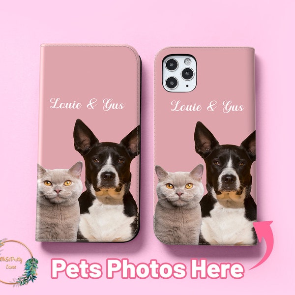 Personalized Pets Picture Wallet Phone Case + Name Custom Dog Phone case iPhone 15 14 13 12 11 XR XS Samsung Galaxy wallet case Google Pixel