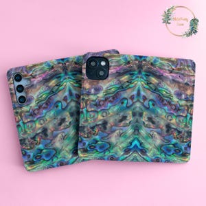 Funda de piel azul abulón para Google Pixel 7, 9 Pro, 6a, 8a, iPhone 14+, 16, 15 Pro Max, 13, 12, 11, 8, Galaxy A25, A54, S24, S23, S22, S21, S20, SL346