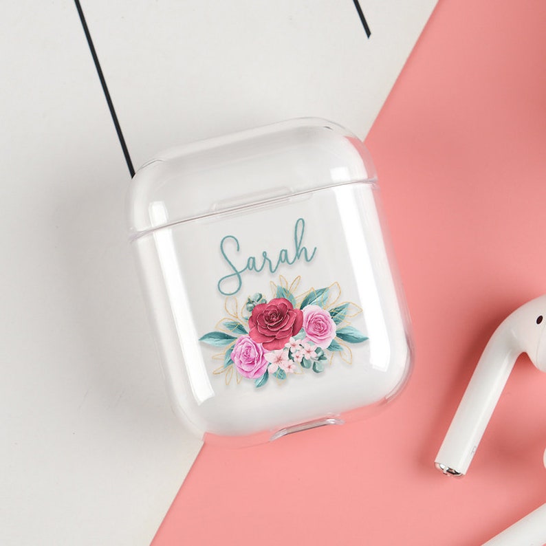 Floral Customized AirPod Case with keychain AirPods Pro case Protective Initials Monogram Name Airpods Case Hard personalized a3 a99