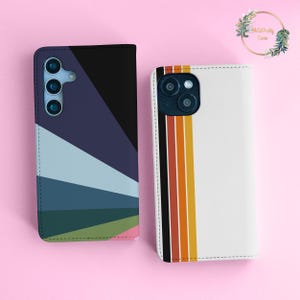 Retro Streifen Kunstleder Brieftasche Flip Case für iPhone 16 15 14 Pro Max XS SE für Samsung Galaxy S23 S22 S21 Ultra Pixel 9 8 Kartenhalter