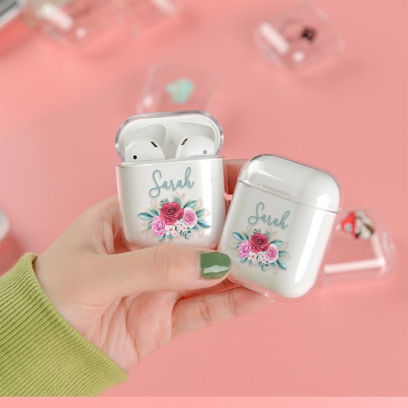 Floral Customized AirPod Case with keychain AirPods Pro case Protective Initials Monogram Name Airpods Case Hard personalized a3 a99