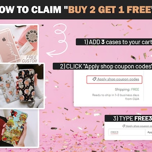 a pink background with photos of cell phones and confetti