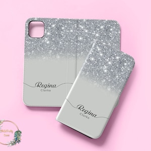 Personalisierte Brieftasche Flip Case iPhone 16 15 14 13 XR XS Galaxy S25 S24 S23 Blumen Ombre Liebe Monogramm Name
