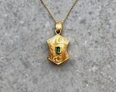 Antique Victorian era 18k Yellow Gold Engraved Shield Shaped Pendant with Hair Compartment, Optional Necklace available