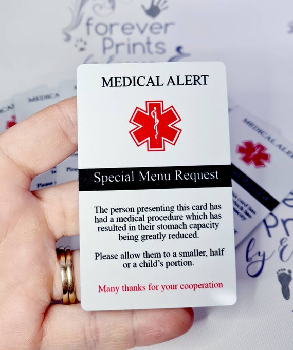 Gastric Sleeve Card Medical Alert Card Gastric Surgery Card Etsy