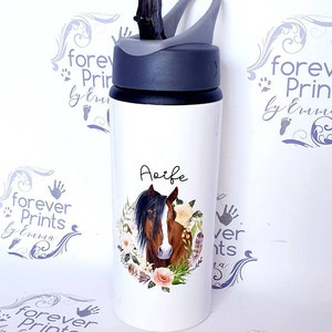 Metal water bottle - personalised bottle - school water bottle -horse water bottle