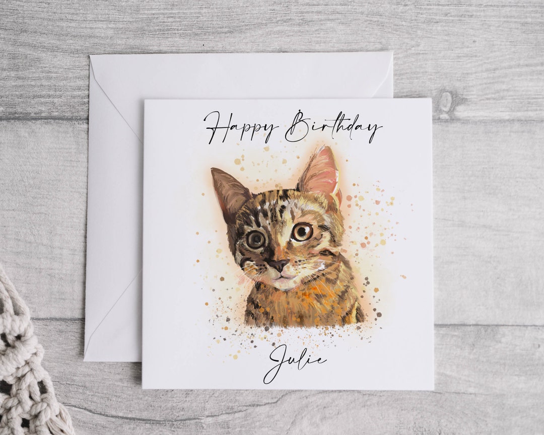 Personalised Tabby Cat Birthday Card - Etsy UK