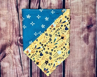 Yellow dog bandana, green dog bandana, spring floral dog bandana, autumn dog bandana, yellow dog bandana, reversible dog bandana, autumn dog