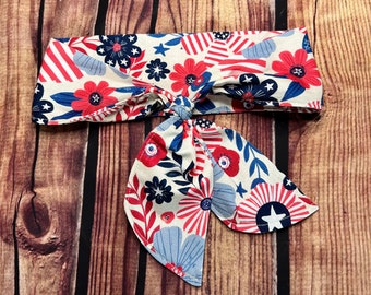 American floral dog neckerchief,  red white and blue neckerchief, dog neckwear, USA pet neckerchief, dog collar accessory,  dog ascot