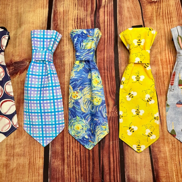 Spring dog necktie, tie dye necktie, baseball dog tie, spring plaid dog tie, bees necktie, dog collar accessory, artistic dog necktie, sport