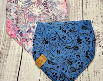 Floral spring dog bandana, paisley dog bandana, purple dog bandana, pink dog bandana, blue dog bandana