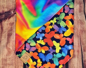 Butterfly spring dog bandana, tie dye swirl dog bandana, colorful dog bandana, rainbow dog bandana, gay pride dog, unisex dog bandana