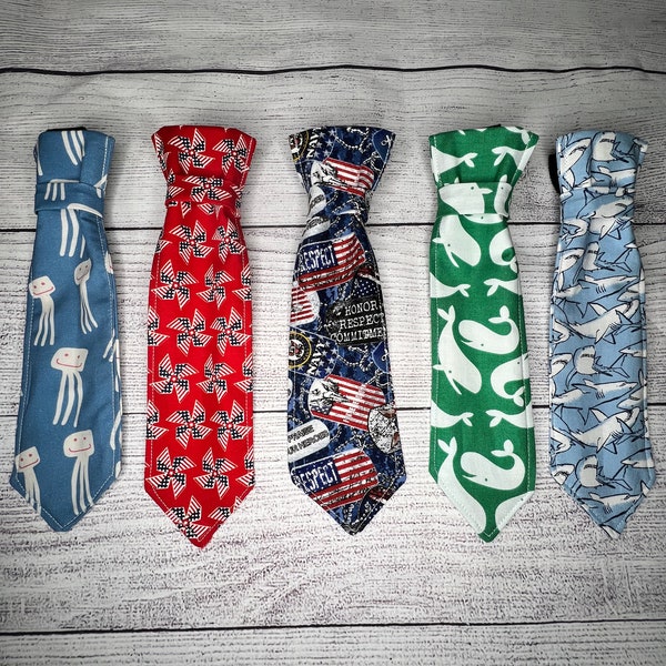 Summer Pet ties, dog tie, over the collar tie, dog necktie, dog collar accessory, shark dog, usa dog, american dog, summer dog, usa navy dog