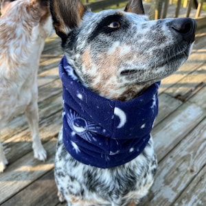 purple moon and stars dog scarf, navy blue infinity scarf, Dog snood, gator, neckwarmer, neck cowl, neck buff,  pet scarf, dog mom gift