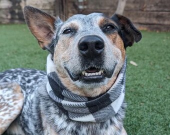 Buffalo Checkered white and black fleece dog scarf, plaid infinity scarf, Dog snood, pet scarf, pet snood, neck buff, dog gift, winter dog