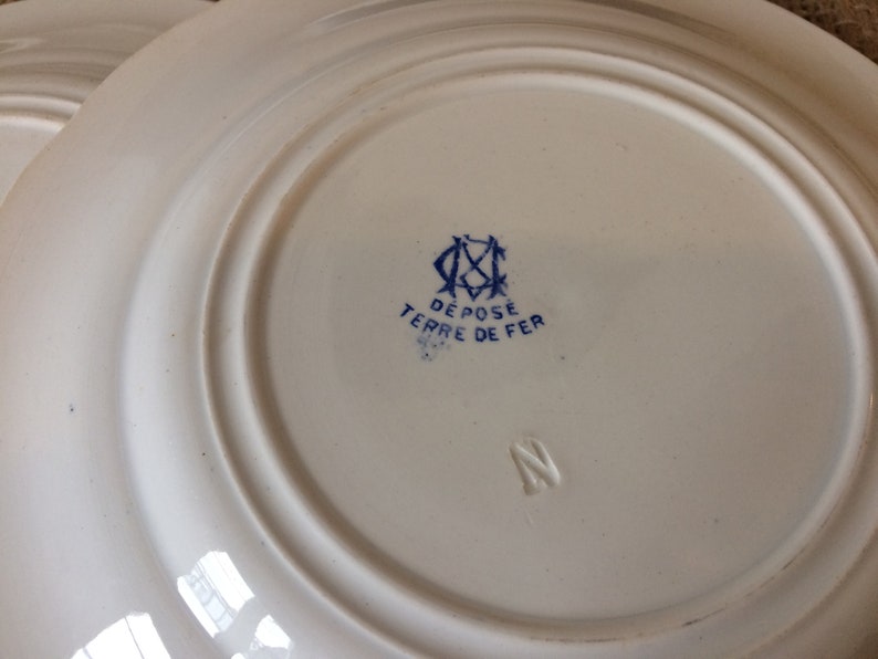 Collectible talking plates French Antique Ironstone Dessert Plate Creil et Montereau blue plates Humour Domestic workers plates,
