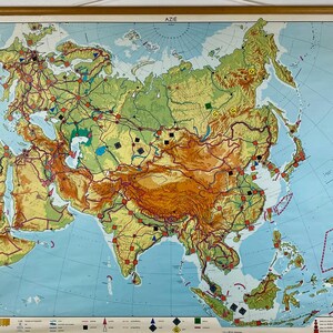 vintage Dutch school chart - Azie - Mid Century print map - Wolters - Noordhoff classic art
