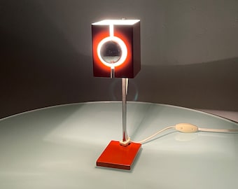 Vintage 1960s modern desk light - 60s orange chrome metal table lamp - space age design lighting