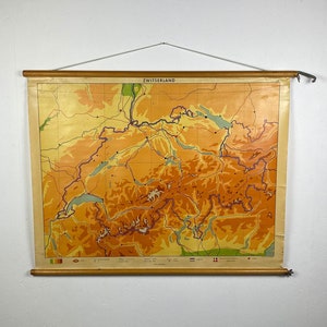 Carte scolaire hollandaise vintage de la Suisse - Mid Century Print - Carte du pays des années 60 Suisse