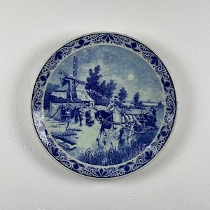 Vintage XL Delft niebieski talerz - Zima - Holenderski talerz z lat 70. 15,5 &quot; - Chemkefa Holland Handwork