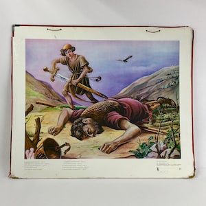 David und Goliath - Bellarminus Bibelteller - 50er Vintage - Mid Century Print - oude testament