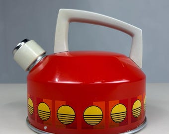 Vintage 1970s whistling kettle - Thekla rein Aluminum - red yellow retro pattern