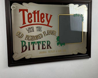 Espejo grande de pub vintage de la cervecería Tetley - Letrero de cueva de hombre - Arte mural publicitario de cerveza Ale Bitter