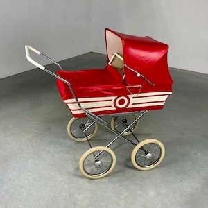 Vintage 1950s doll pram - quality mid century design - red white stroller - collector