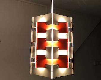 Vintage ANVIA - Suspension des années 60 - Jan Hoogervorst - Éclairage design néerlandais - Lampe blanche orange