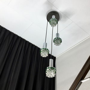 Massive Belgium 70&#39;s vintage glass 4-light - Space Age chrome cascade pendant lamp