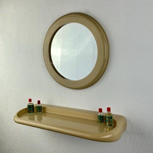 Vintage beige mirror with cupboard - Space age 70&#39;s bathroom set - Retro plastic wall mirror and shelf