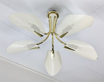60&#39;s Brass Chandelier Light - Vintage Ceiling Regency Palm Leaf Sputnik Lamp - Pilastro