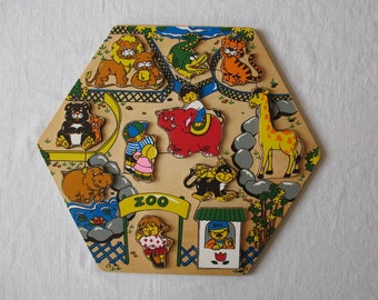 Made in Holland ~ Vintage Wooden Puzzle ~ The Zoo