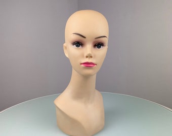 Tête de femme en plastique vintage - Tête de mannequin féminin réaliste - Perruque Stand Chapeau Affichage Décoration de magasin