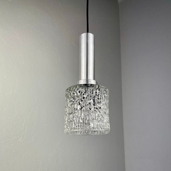 Vintage glass pendent light - 60's Aluminum lamp - Wila Germany lighting