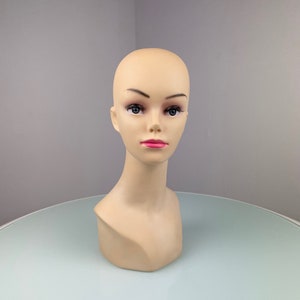 Vintage plastic woman head - realistic female mannequin head - wig stand hat display shop decoration
