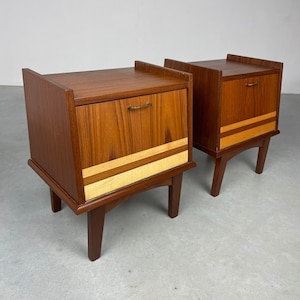 Vintage 1960s bedside tables set - Mid-century modern - blonde teak wood wooden brass - side table