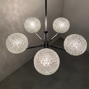 vintage 70s glass chandelier lamp - Belgium multi light modern 5light