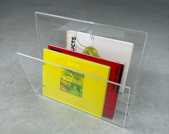 Portariviste vintage in plexiglass trasparente - moderno portariviste trasparente in vinile degli anni '80, stile spaziale