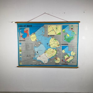 Land uit Water - vintage 60s School Chart - Mid Century Print - Bootsma Den Haag