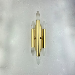 Vintage 1960s modern brass wall light - Hollywood Regency lamp - 60s Germany Sciolari style lighting - 6light German three-arm double candle