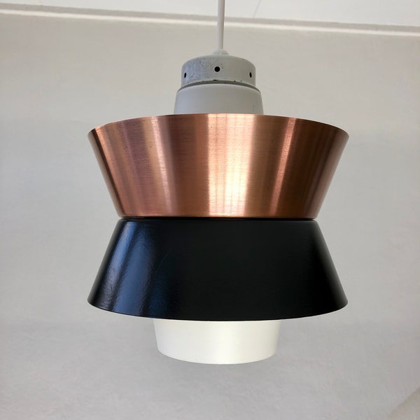 Glass & Brass Mid Century Modern Pendant Light - Danish Design Hanging Lamp - Carl Thore Granhaga Era - 1950s