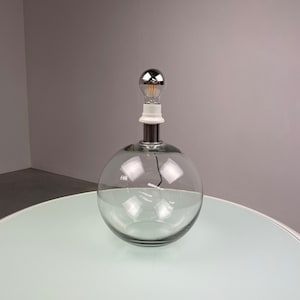 Vintage 1970s modern lucent glass table lamp - 70s desk clear glass sphere foot light - transparent globe lighting