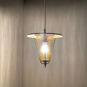 Mid century hanging lamp - vintage 60s glass brass metal light - German lantern