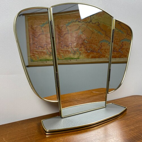 Grey vintage Midcentury mirror - Triptych dressing table shops - 60s or 70s